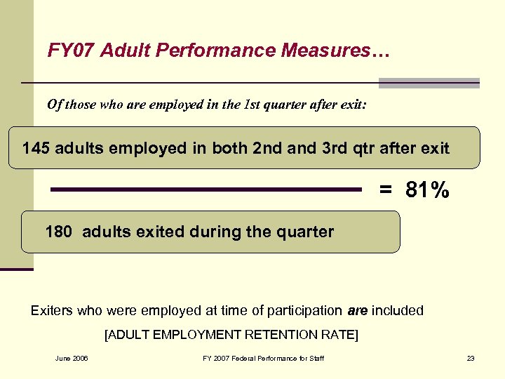 FY 07 Adult Performance Measures… Of those who are employed in the 1 st