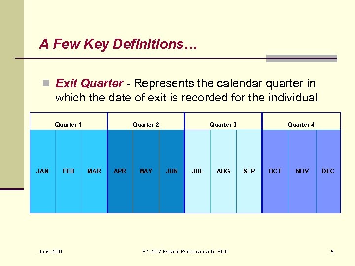 A Few Key Definitions… n Exit Quarter - Represents the calendar quarter in which
