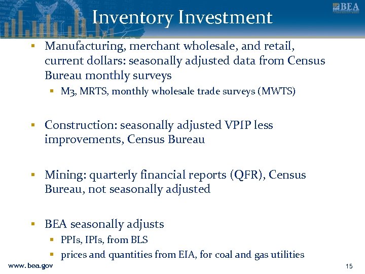 Inventory Investment ▪ Manufacturing, merchant wholesale, and retail, current dollars: seasonally adjusted data from