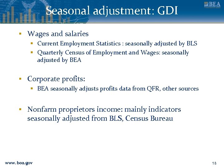 Seasonal adjustment: GDI ▪ Wages and salaries § Current Employment Statistics : seasonally adjusted