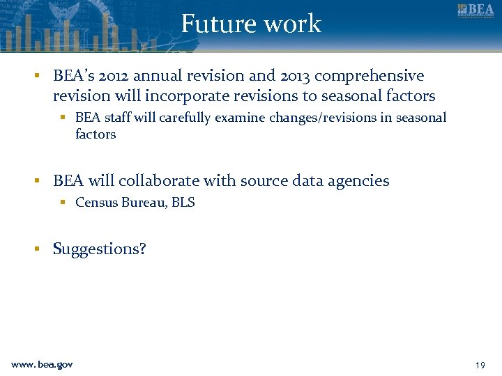 Future work ▪ BEA’s 2012 annual revision and 2013 comprehensive revision will incorporate revisions