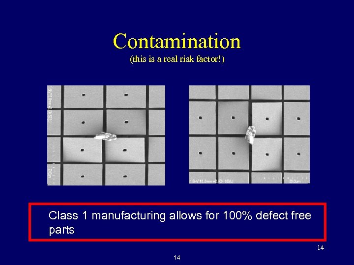 Contamination (this is a real risk factor!) Class 1 manufacturing allows for 100% defect