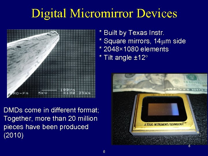 Digital Micromirror Devices * Built by Texas Instr. * Square mirrors, 14μm side *