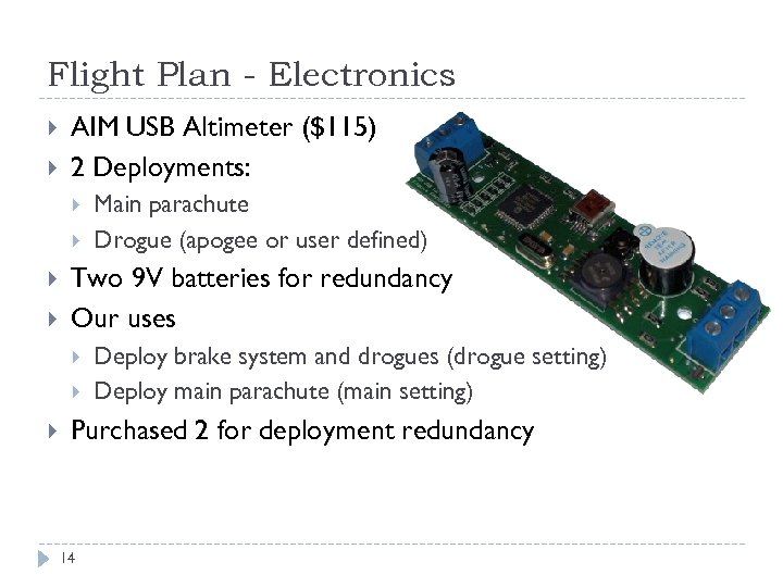 Flight Plan - Electronics AIM USB Altimeter ($115) 2 Deployments: Two 9 V batteries