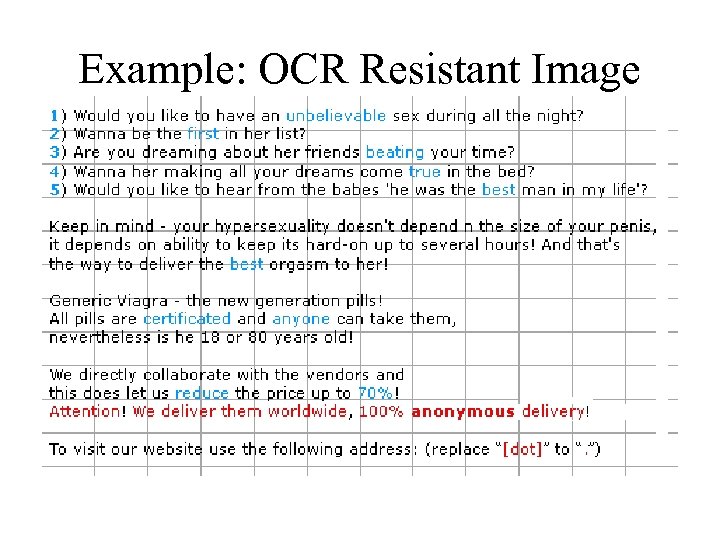 Example: OCR Resistant Image Spam 
