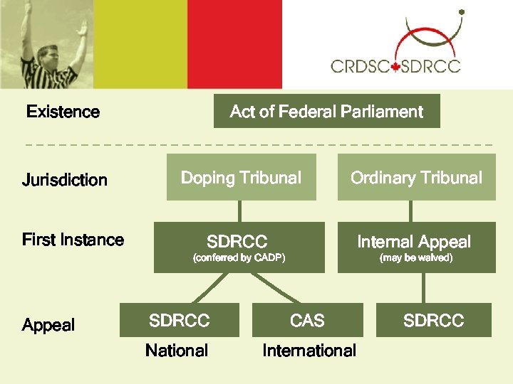 Act of Federal Parliament Existence First Instance Appeal Doping Tribunal Ordinary Tribunal SDRCC Internal