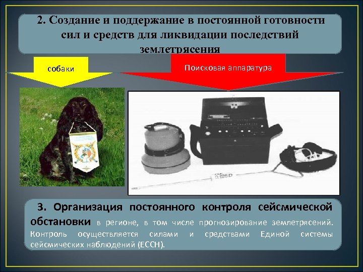2. Создание и поддержание в постоянной готовности сил и средств для ликвидации последствий землетрясения