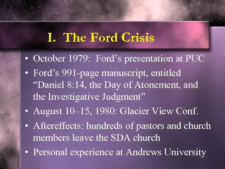 I. The Ford Crisis • October 1979: Ford’s presentation at PUC • Ford’s 991