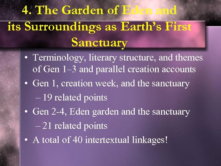 4. The Garden of Eden and its Surroundings as Earth’s First Sanctuary • Terminology,