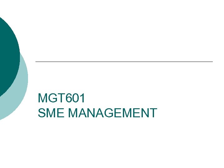 MGT 601 SME MANAGEMENT 