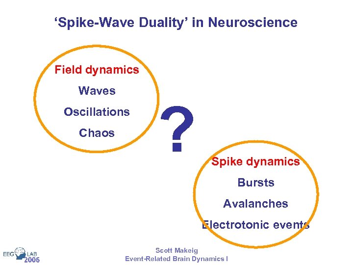 ‘Spike-Wave Duality’ in Neuroscience Field dynamics Waves Oscillations Chaos ? Spike dynamics Bursts Avalanches