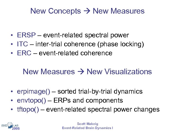 New Concepts New Measures • ERSP – event-related spectral power • ITC – inter-trial