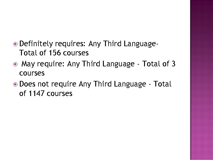  Definitely requires: Any Third Language. Total of 156 courses May require: Any Third