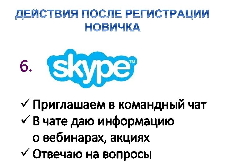 6. ü Приглашаем в командный чат ü В чате даю информацию о вебинарах, акциях