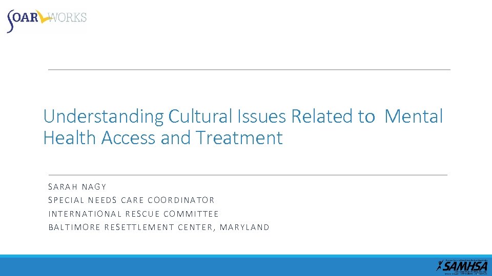 Understanding Cultural Issues Related to Mental Health Access and Treatment SARAH NAGY SPECIAL NEEDS