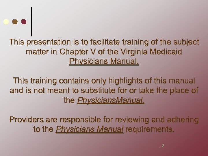 This presentation is to facilitate training of the subject matter in Chapter V of