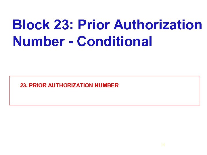 Block 23: Prior Authorization Number - Conditional 23. PRIOR AUTHORIZATION NUMBER 36 31 