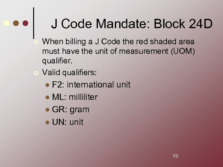 J Code Mandate: Block 24 D ¢ ¢ When billing a J Code the