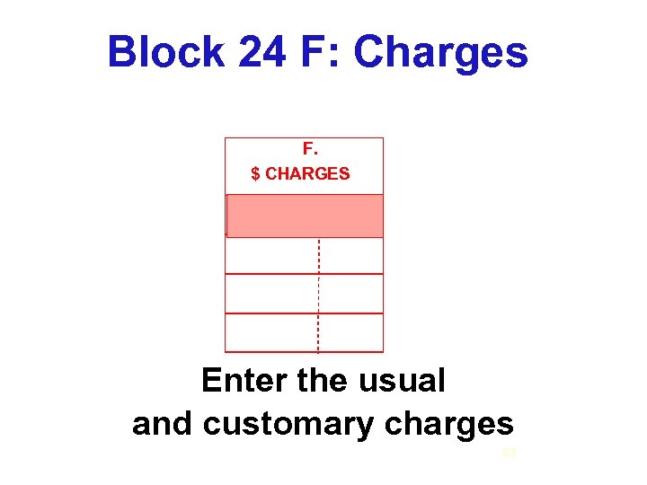 Block 24 F: Charges F. $ CHARGES Enter the usual and customary charges 57