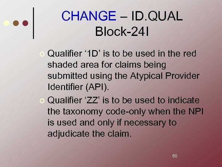 CHANGE – ID. QUAL Block-24 I Qualifier ‘ 1 D’ is to be used