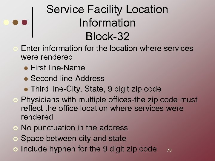 Service Facility Location Information Block-32 ¢ ¢ ¢ Enter information for the location where