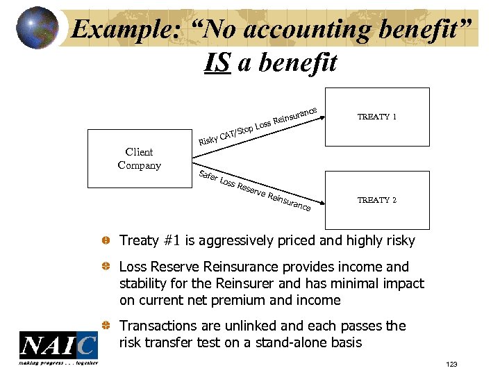 Example: “No accounting benefit” IS a benefit ance insur s Re Client Company Risky