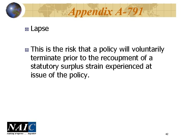 Appendix A-791 Lapse This is the risk that a policy will voluntarily terminate prior