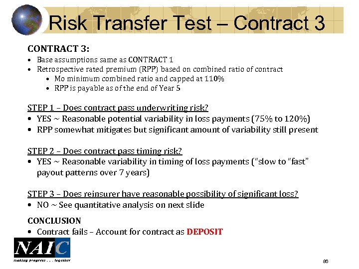 Risk Transfer Test – Contract 3 CONTRACT 3: • Base assumptions same as CONTRACT