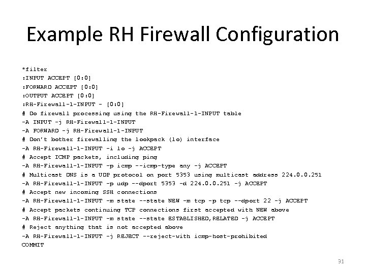 Example RH Firewall Configuration *filter : INPUT ACCEPT [0: 0] : FORWARD ACCEPT [0: