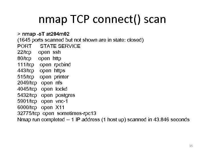 nmap TCP connect() scan > nmap -s. T at 204 m 02 (1645 ports