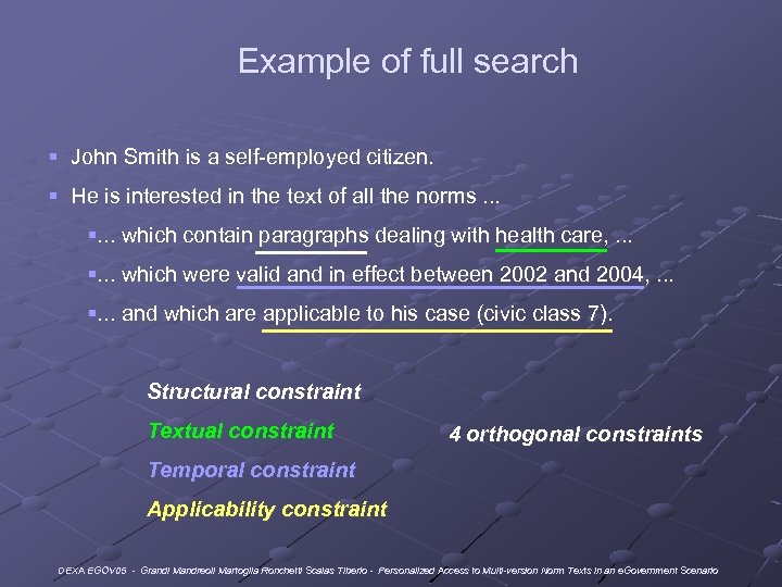 Example of full search § John Smith is a self-employed citizen. § He is