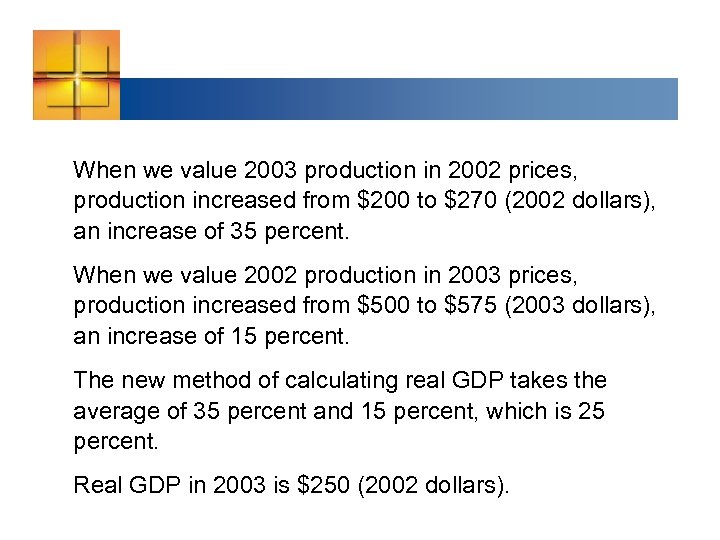 When we value 2003 production in 2002 prices, production increased from $200 to $270