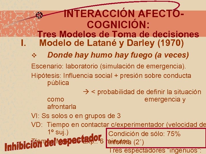 INTERACCIÓN AFECTOCOGNICIÓN: Tres Modelos de Toma de decisiones Modelo de Latané y Darley (1970)