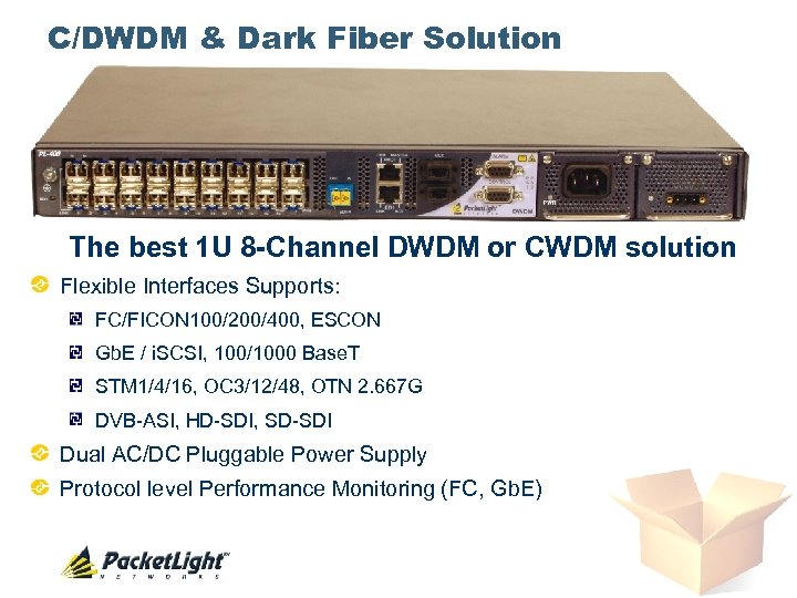 C/DWDM & Dark Fiber Solution The best 1 U 8 -Channel DWDM or CWDM