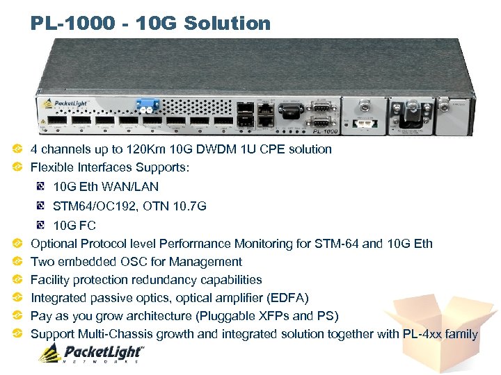 PL-1000 - 10 G Solution 4 channels up to 120 Km 10 G DWDM