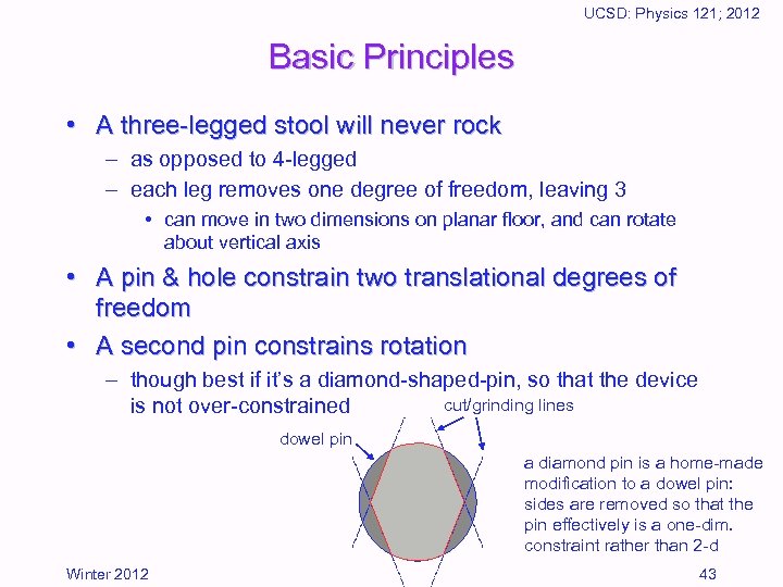 UCSD: Physics 121; 2012 Basic Principles • A three-legged stool will never rock –