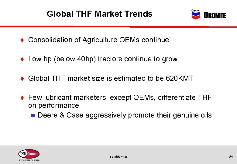 Global THF Market Trends t Consolidation of Agriculture OEMs continue t Low hp (below