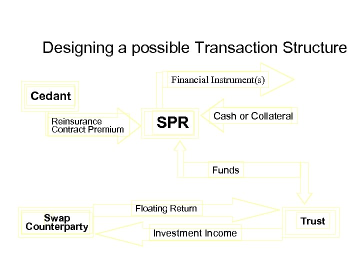 Designing a possible Transaction Structure Financial Instrument(s) Cedant Reinsurance Contract Premium SPR Cash or