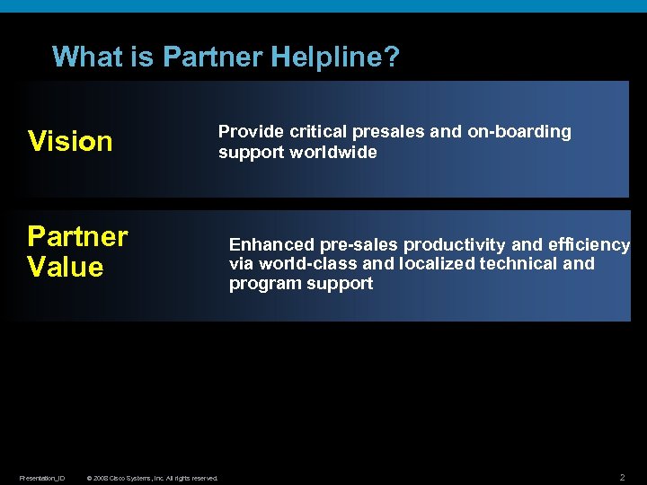 Cisco Partner Helpline Essential Presales Support Presentation Id