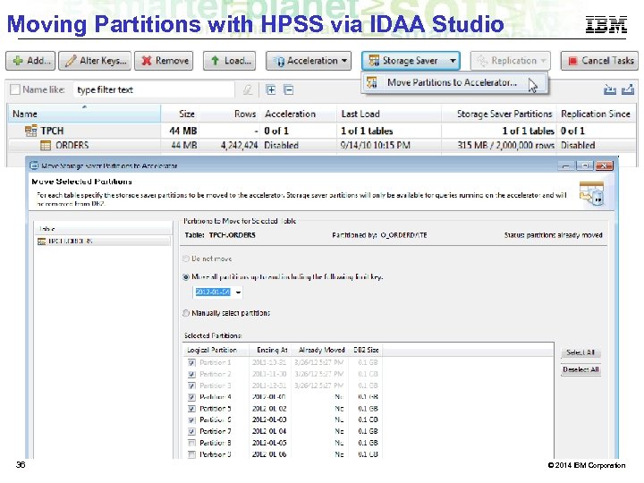 Moving Partitions with HPSS via IDAA Studio 36 © 2014 IBM Corporation 