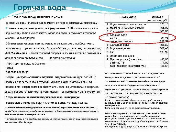 Горячая вода на индивидуальные нужды За горячую воду платим в зависимости от того, в