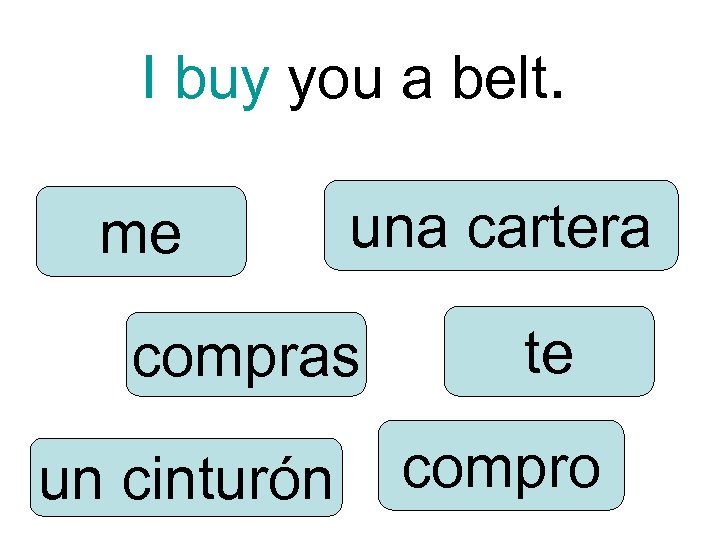 I buy you a belt. me una cartera compras un cinturón te compro 