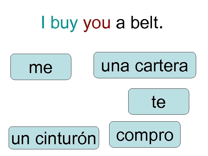 I buy you a belt. me una cartera te un cinturón compro 