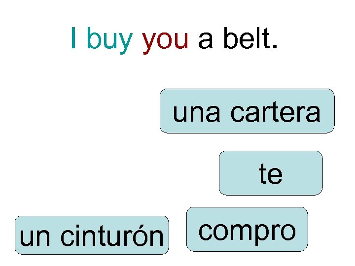 I buy you a belt. una cartera te un cinturón compro 