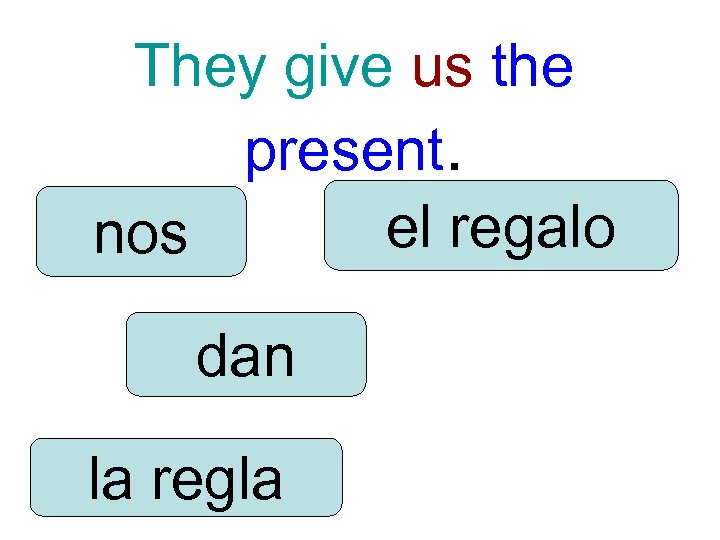 They give us the present. el regalo nos dan la regla 