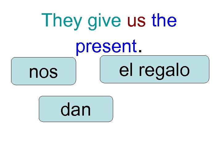 They give us the present. el regalo nos dan 