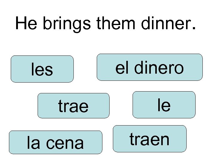 He brings them dinner. el dinero les trae le la cena traen 