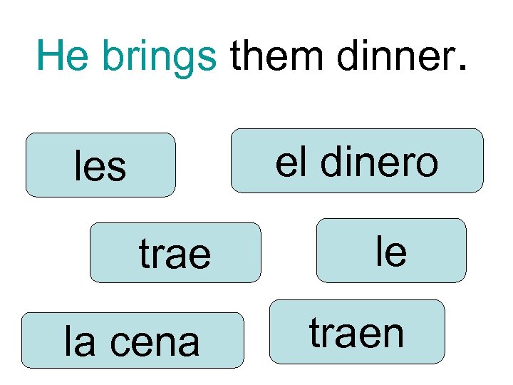 He brings them dinner. el dinero les trae le la cena traen 