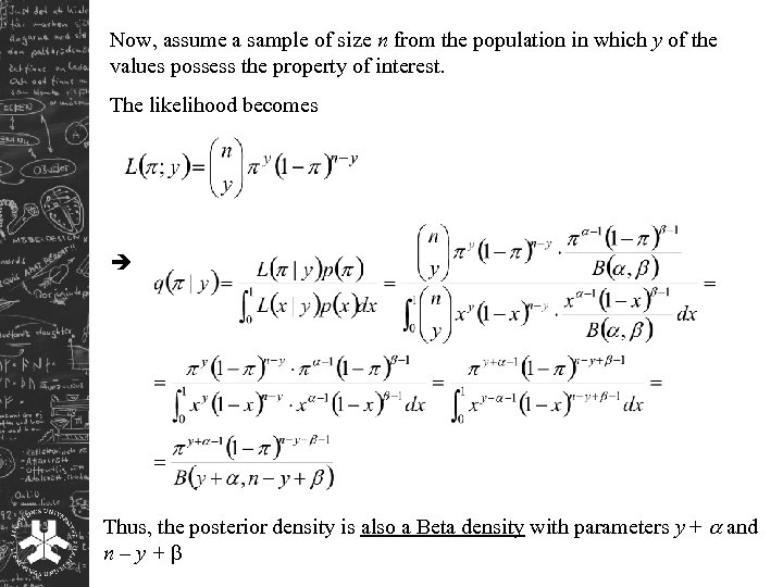 Now, assume a sample of size n from the population in which y of