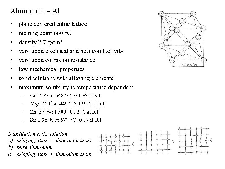 Aluminium – Al • • plane centered cubic lattice melting point 660 °C density
